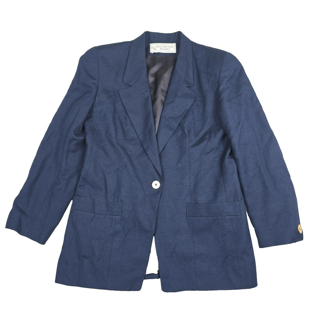 Evan Picone Vintage Womens 10 Petites Union Made Navy Blue Blazer Jacket Coat
